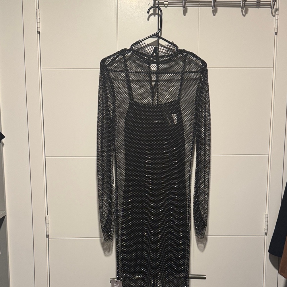 Le château - Chic Black Mesh Long Sleeve Dress - US M